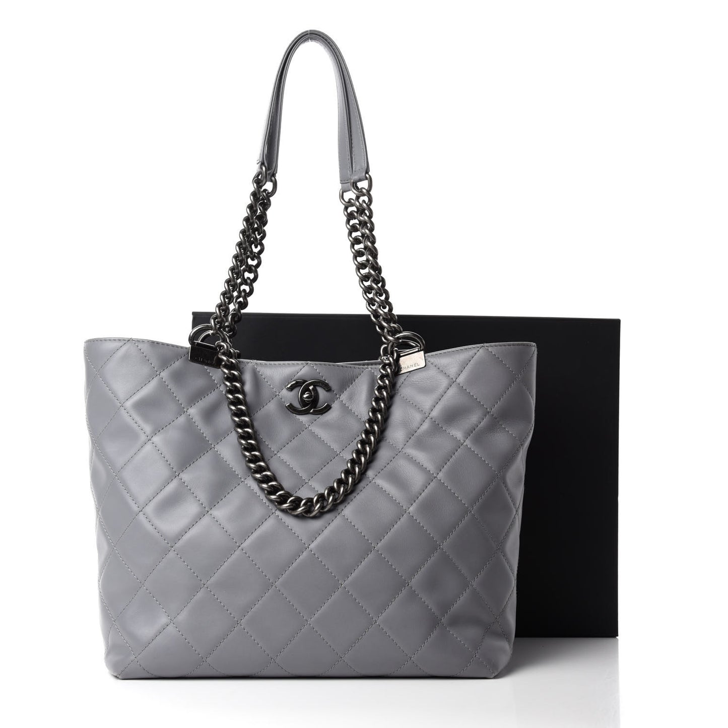 Lambskin Quilted Shopping Tote Grey