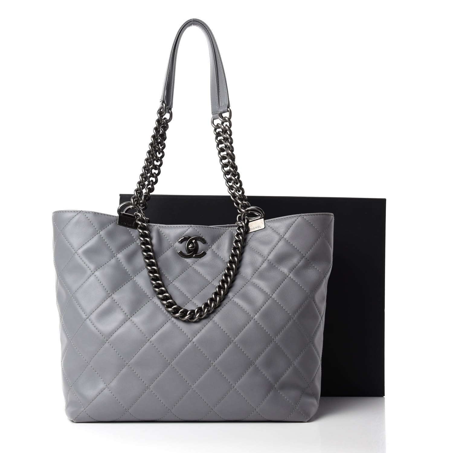 Chanel Lambskin Quilted Shopping Tote Grey 11 of 11