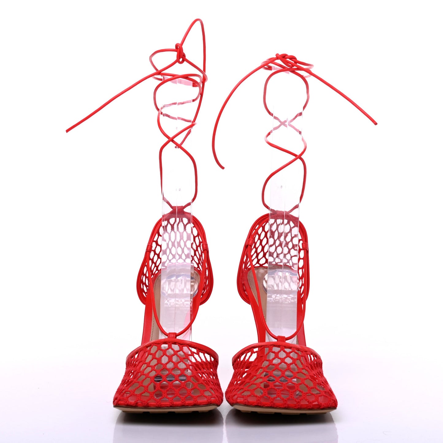 Mesh Nappa Stretch Ankle Tie Sandals 39 Tomato
