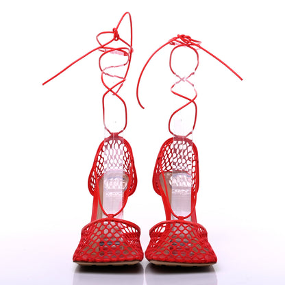 Bottega Veneta Mesh Nappa Stretch Ankle Tie Sandals 39 Tomato 2 of 11