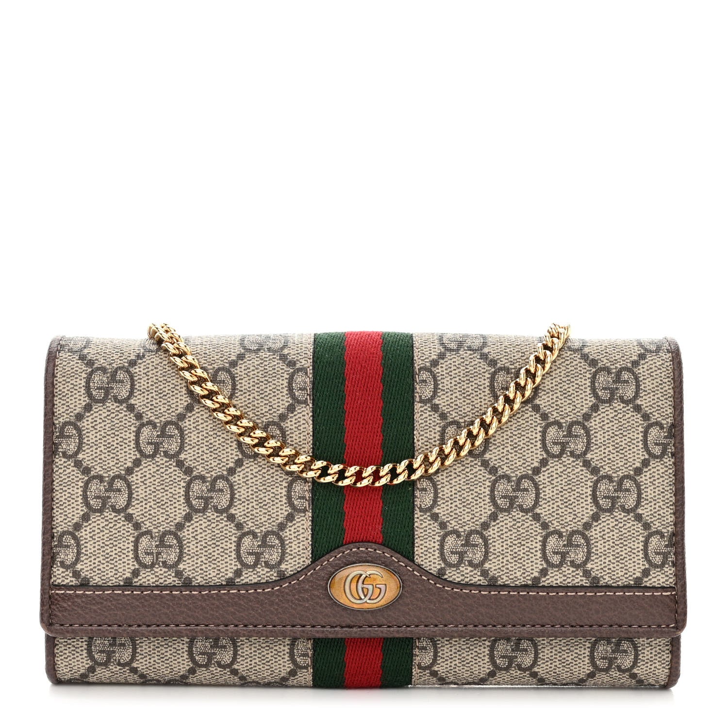 Gucci GG Supreme Monogram Web Ophidia Wallet On Chain Brown 1 of 11