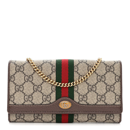 Gucci GG Supreme Monogram Web Ophidia Wallet On Chain Brown 1 of 11