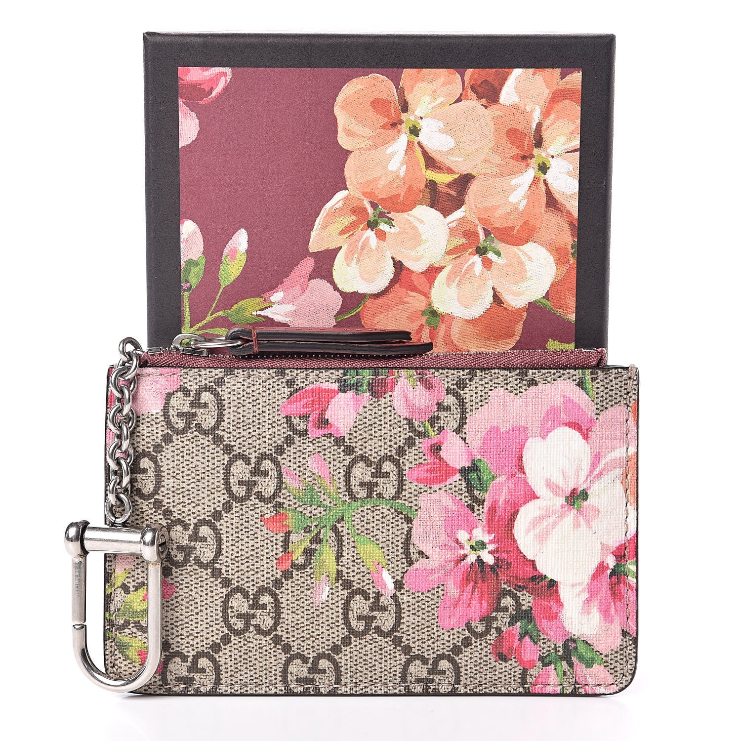 Gucci GG Supreme Monogram Blooms Key Ring Coin Case Beige Multicolor Dry Rose 7 of 7