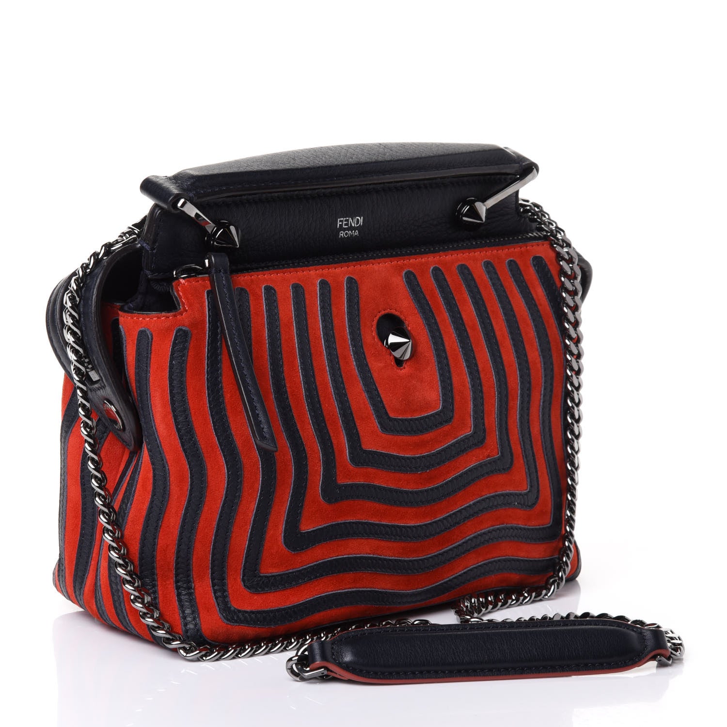 Fendi Suede Calfskin Waves Small DotCom Click Chain Satchel Papavero Blue Notte 2 of 4