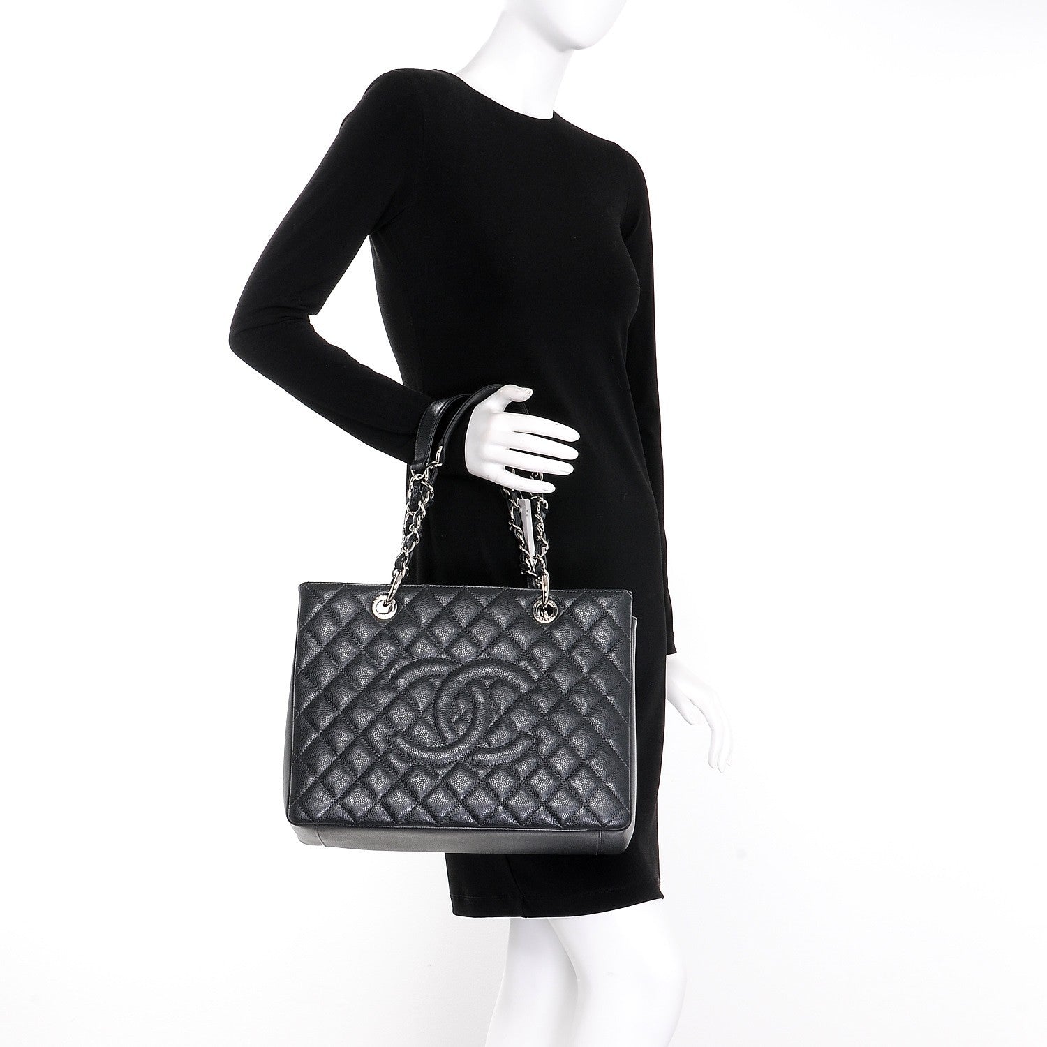 Chanel Caviar Quilted Grand Shopping Tote GST Dark Grey 2 of 8