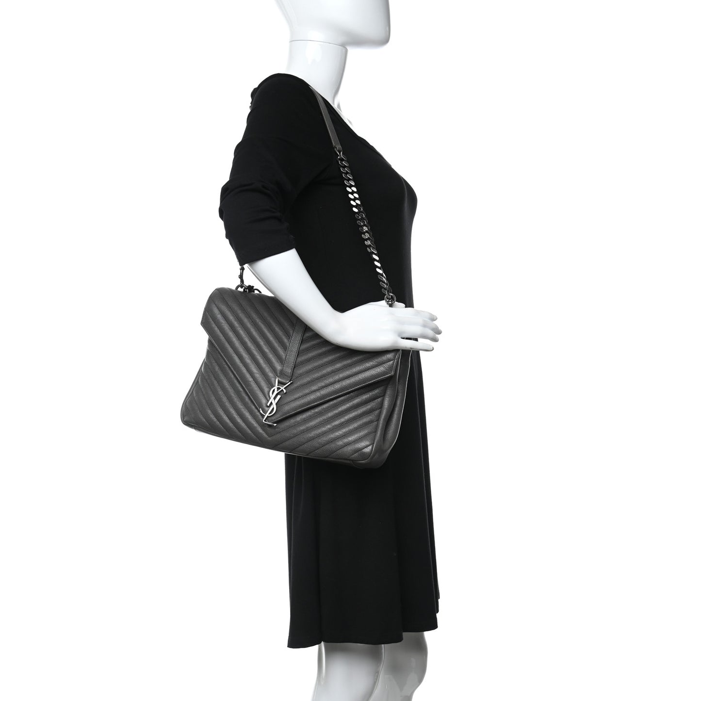 Calfskin Matelasse Chevron Monogram Large College Satchel Light Coal