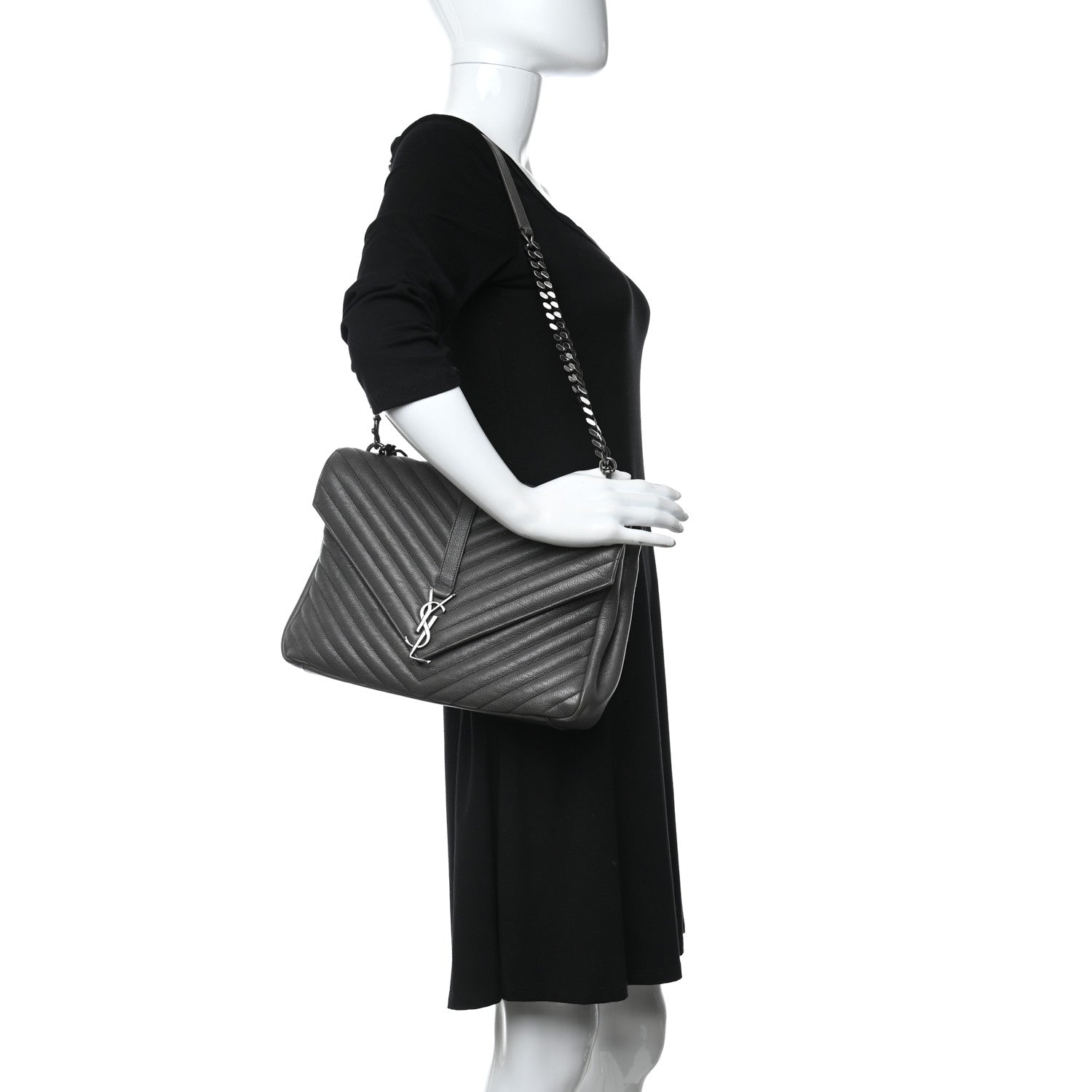 Saint Laurent Calfskin Matelasse Chevron Monogram Large College Satchel Light Coal 2 of 10