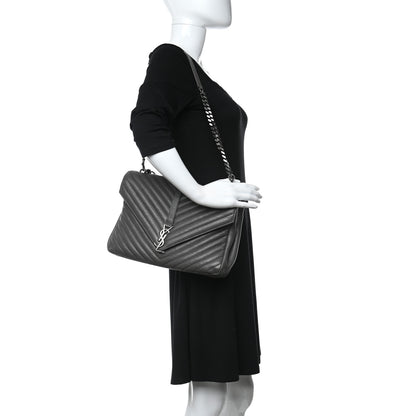 Saint Laurent Calfskin Matelasse Chevron Monogram Large College Satchel Light Coal 2 of 10