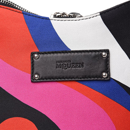 Alexander McQueen Silk Print De Manta Heart Print Clutch Black Red Pink 8 of 9