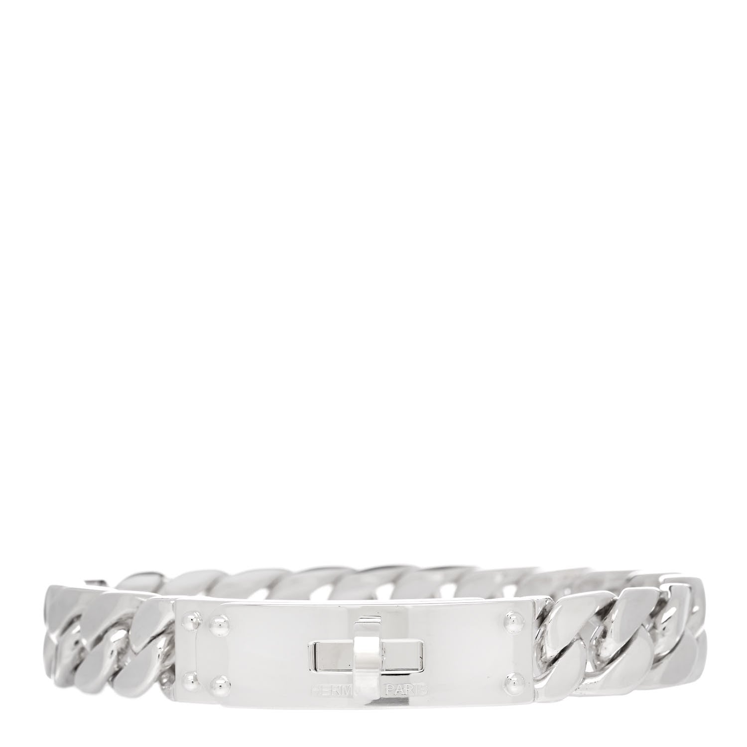 Hermes Sterling Silver GM Kelly Gourmette Bracelet XL 1 of 4