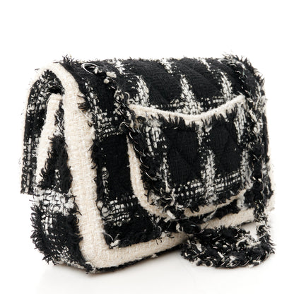 Chanel Tweed Quilted Tartan Medium Double Flap Black White 3 of 11