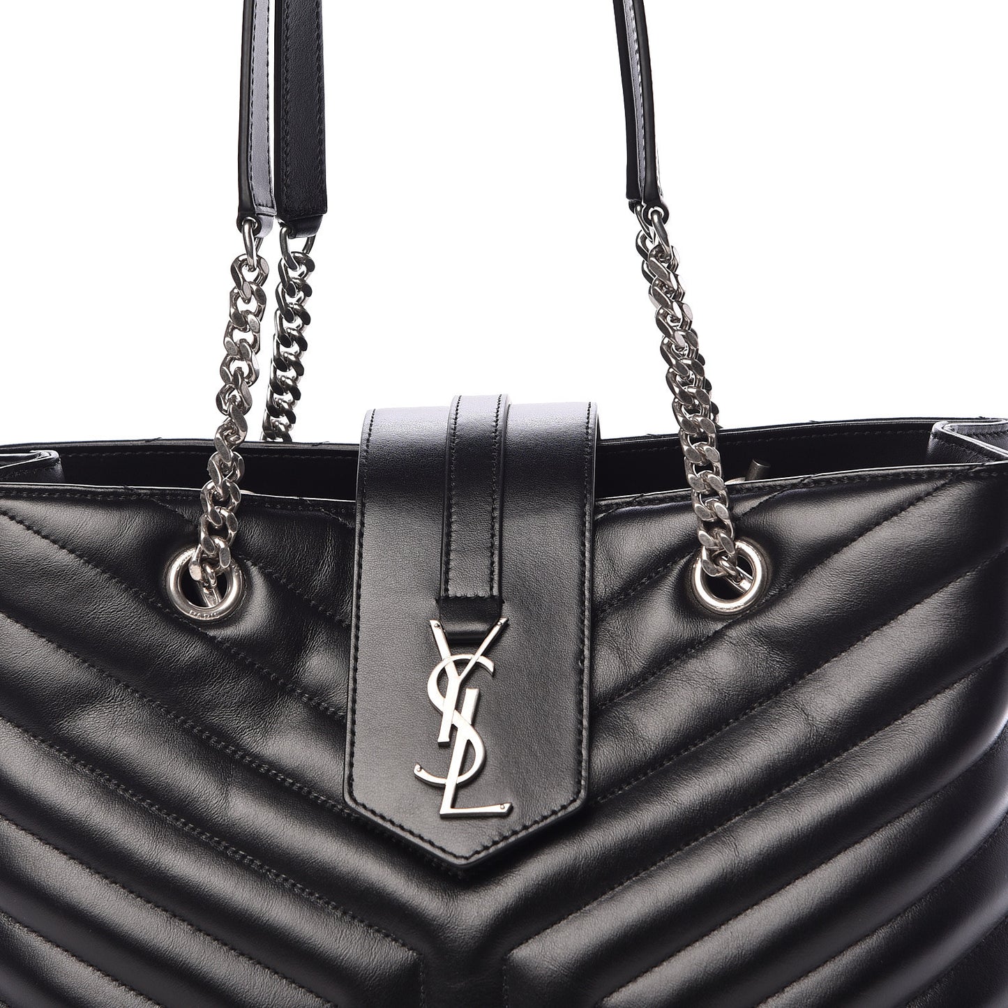 Calfskin Y Quilted Monogram Large Loulou Shopper Black