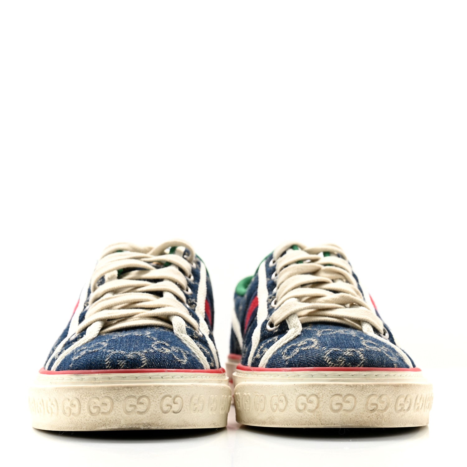 Gucci New Denim GG Monogram Web Womens 1977 Tennis Sneakers 37.5 Blue Tea Mystic White 2 of 8