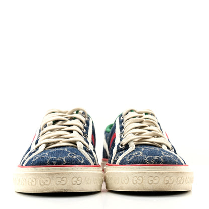 Gucci New Denim GG Monogram Web Womens 1977 Tennis Sneakers 37.5 Blue Tea Mystic White 2 of 8