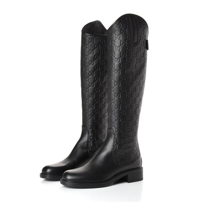 Gucci Guccissima Calfskin Miro Soft Knee High Riding Boots 36 Black 2 of 8