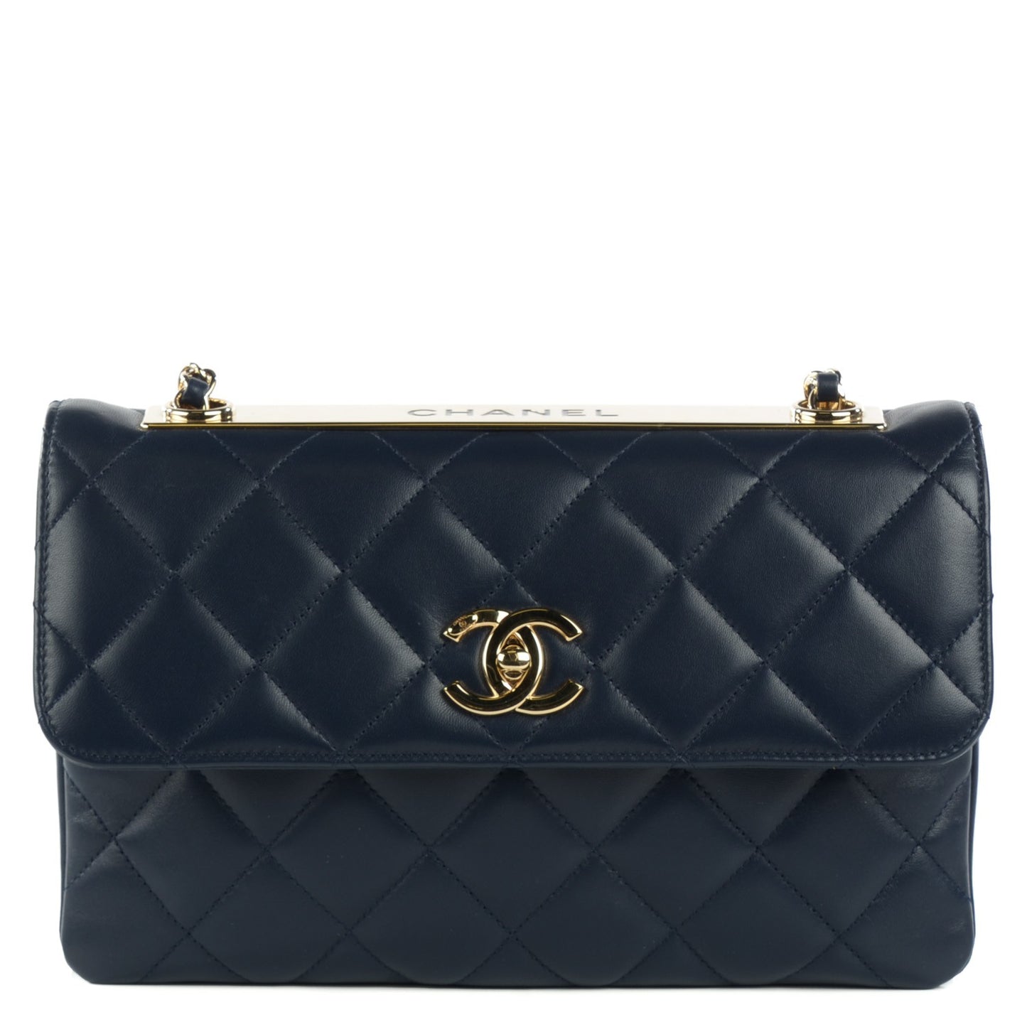 Lambskin Quilted Medium Trendy CC Flap Navy Blue