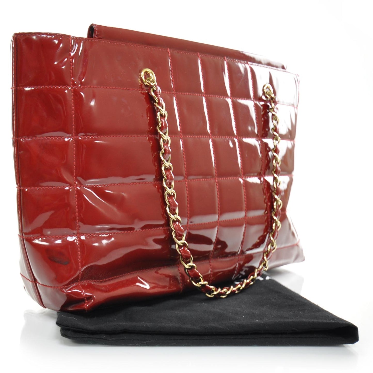 Patent Chocolate Bar Quilted Tote Red