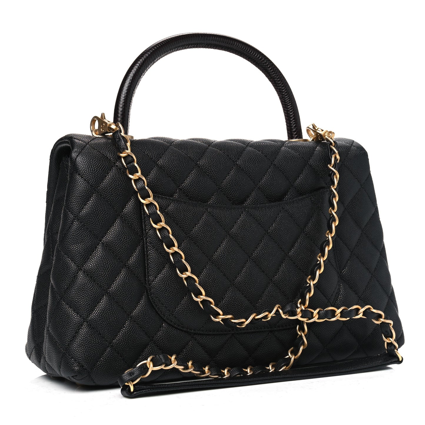 Caviar Lizard Embossed Quilted Small Coco Handle Flap Black