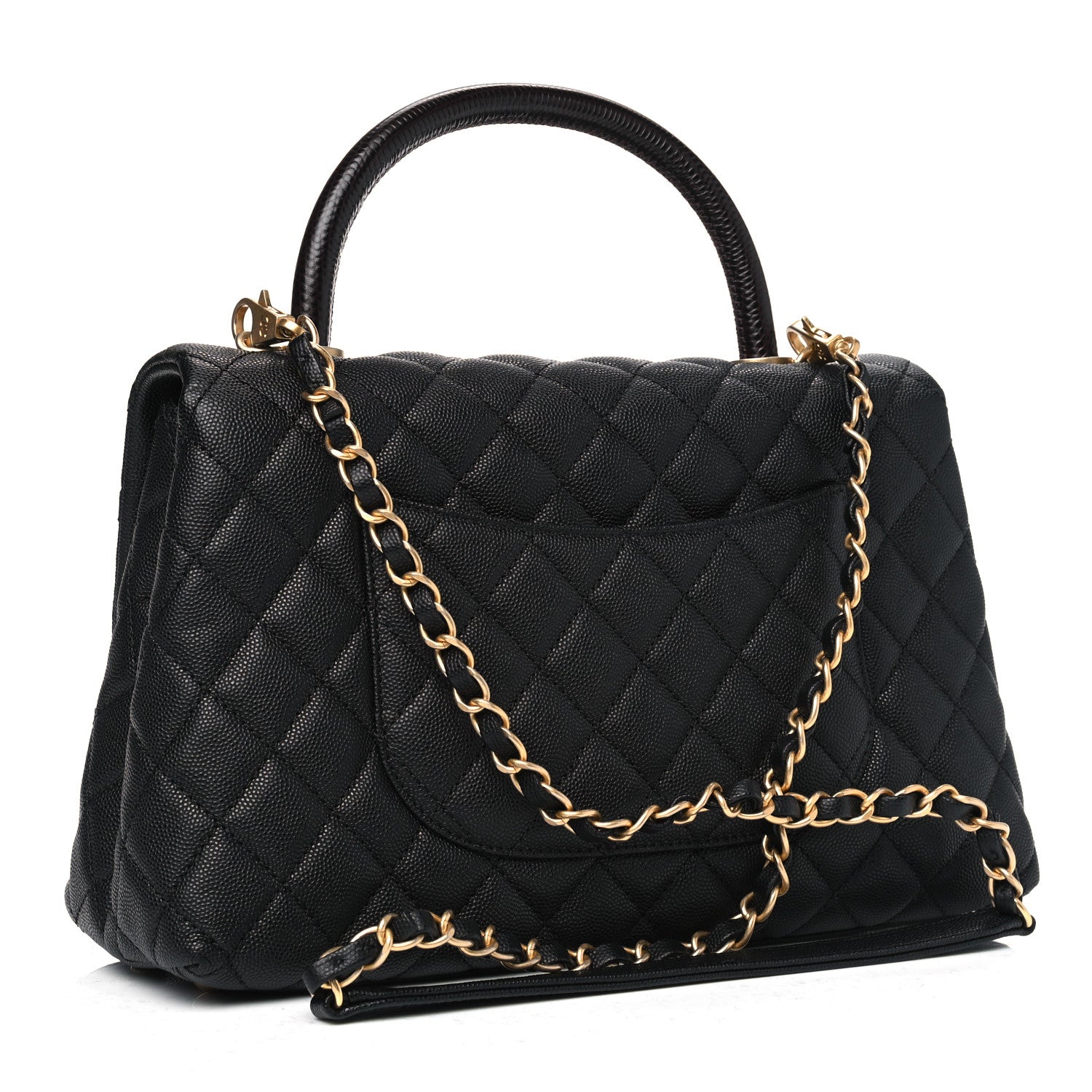 Chanel Caviar Lizard Embossed Quilted Small Coco Handle Flap Black 2 of 5
