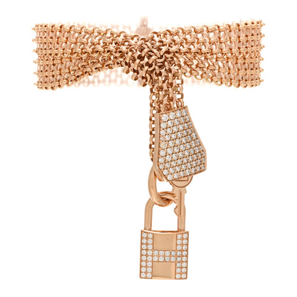 Hermes 18K Rose Gold Pave Diamond GM Kelly Clochette Bracelet SH 1 of 4
