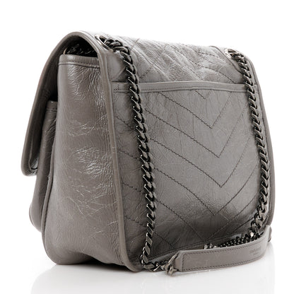 Saint Laurent SAINT LAURENT Crinkled Calfskin Matelasse Monogram Medium Niki Chain Satchel Fog 3 of 11