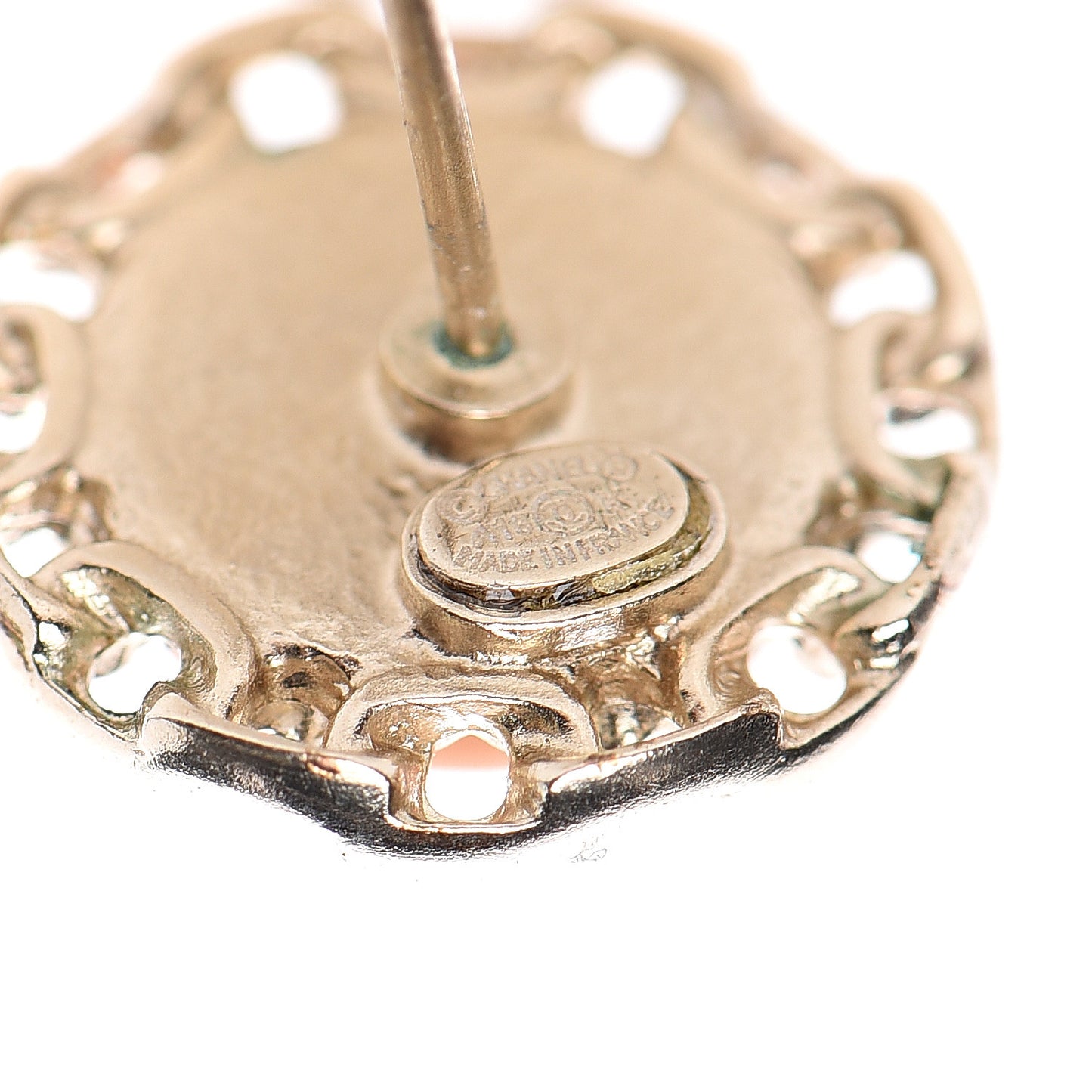 Resin Chain CC Round Earrings Gold Pink