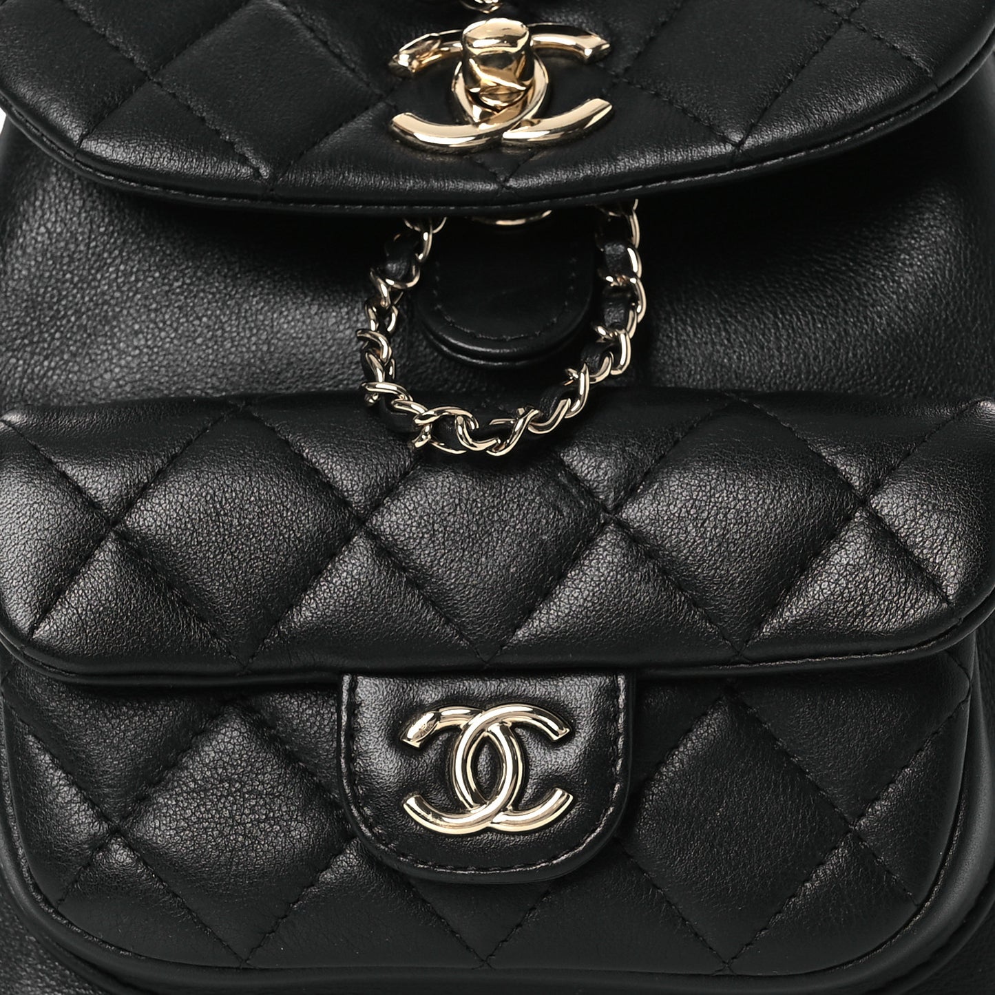 Lambskin Quilted Small Duma Drawstring Backpack Black