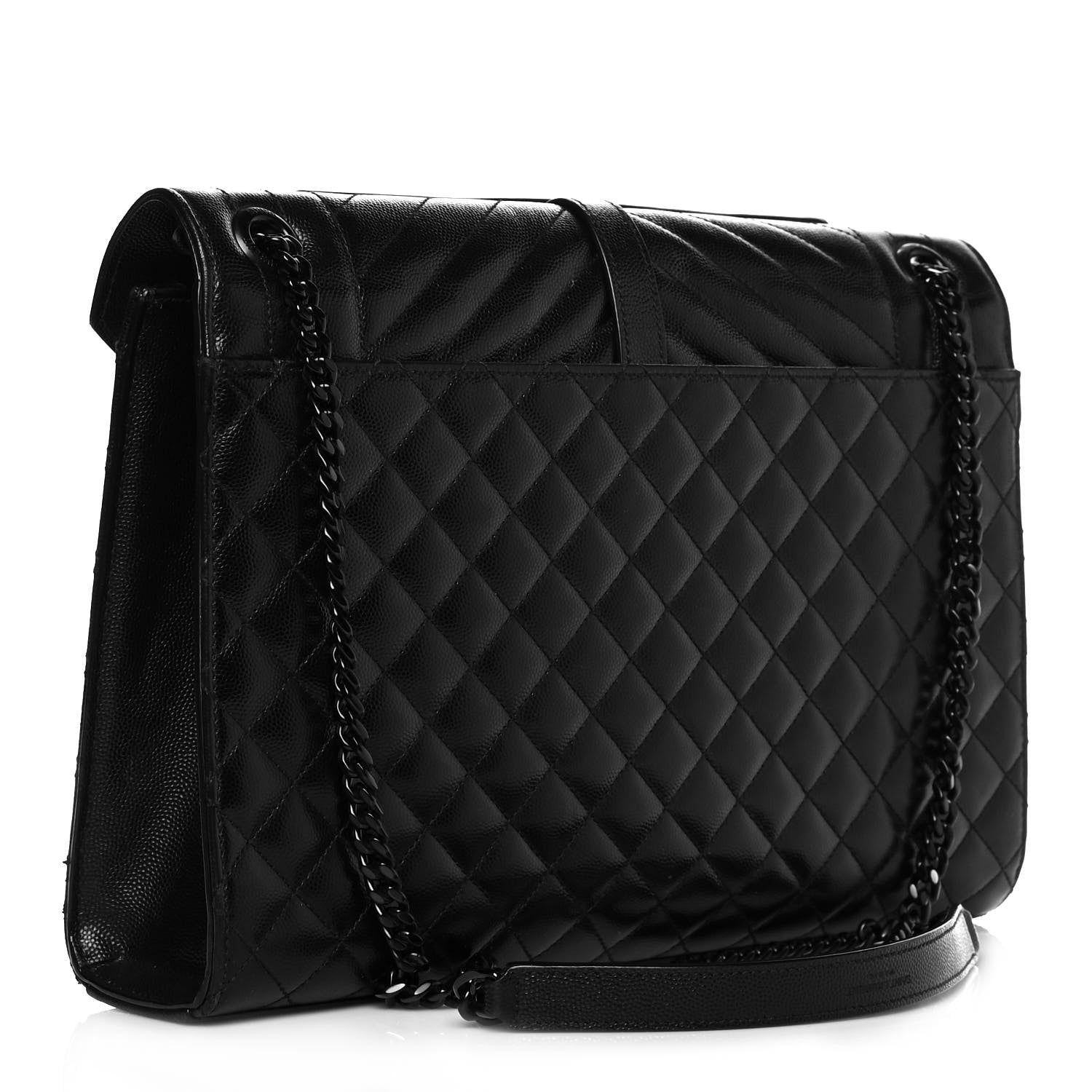 Saint Laurent Grain De Poudre Textured Mixed Matelasse Large Triquilt Monogram Monochrome Satchel Black 3 of 12