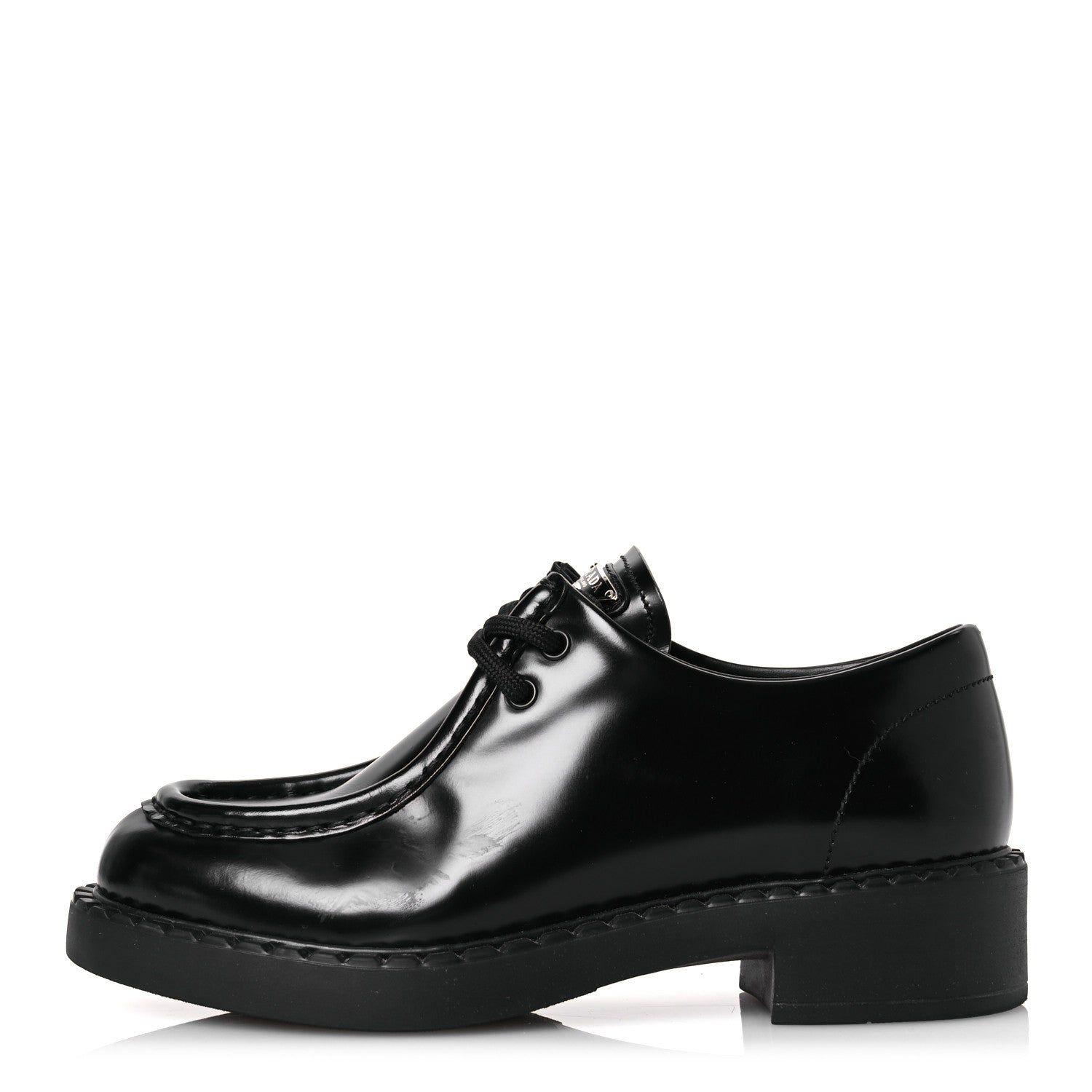 Prada Spazzolato Chocolate Lace Up Loafers 37 Black 1 of 11