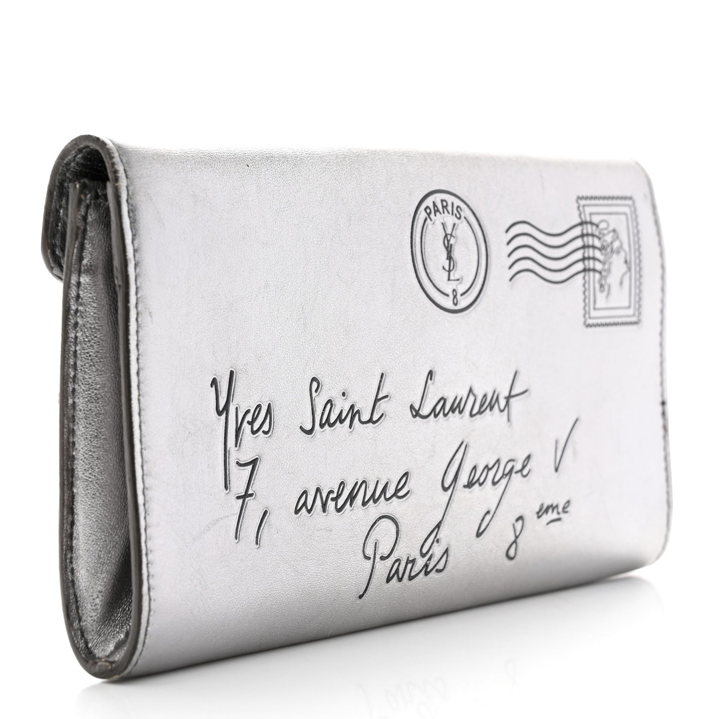 Metallic Calfskin Y-Mail Clutch Silver