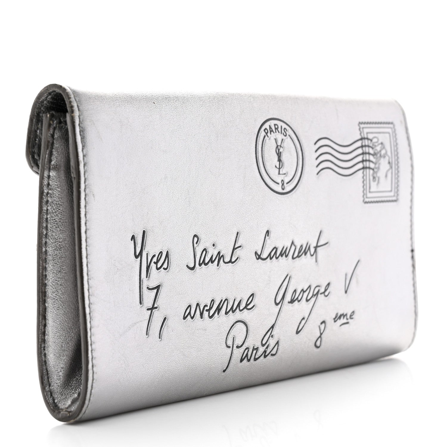 Saint Laurent Metallic Calfskin Y-Mail Clutch Silver 3 of 22