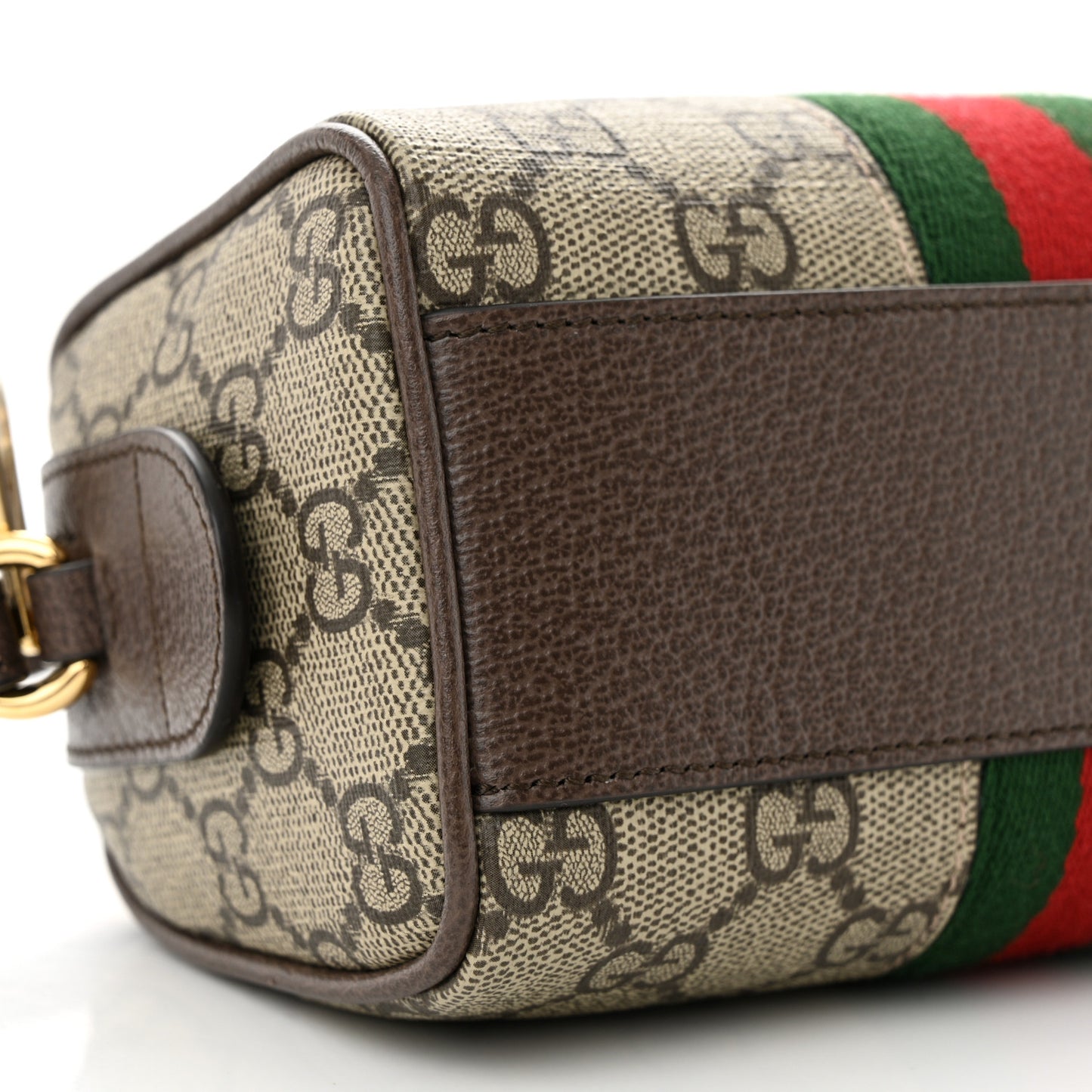 GG Supreme Monogram Textured Dollar Calfskin Web Super Mini Ophidia Top Handle Bowler Bag Beige Ebony New Acero