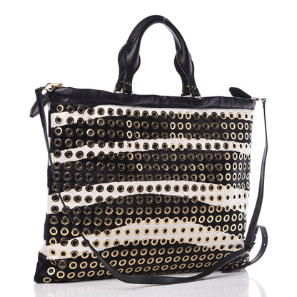 Burberry Calfskin Calf Hair Grommet Big Crush Tote Black White 4 of 10