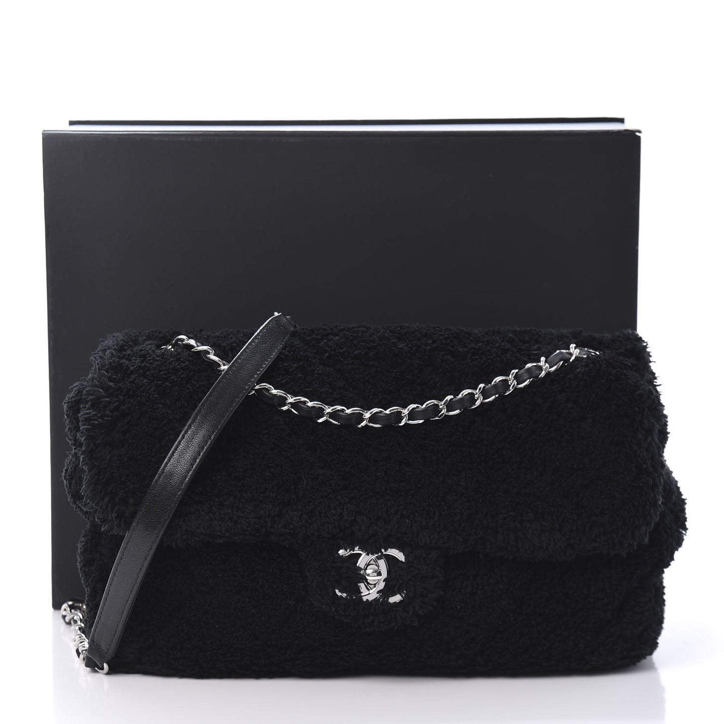 Lambskin Calfskin Mixed Fibers Quilted Medium Flap Black