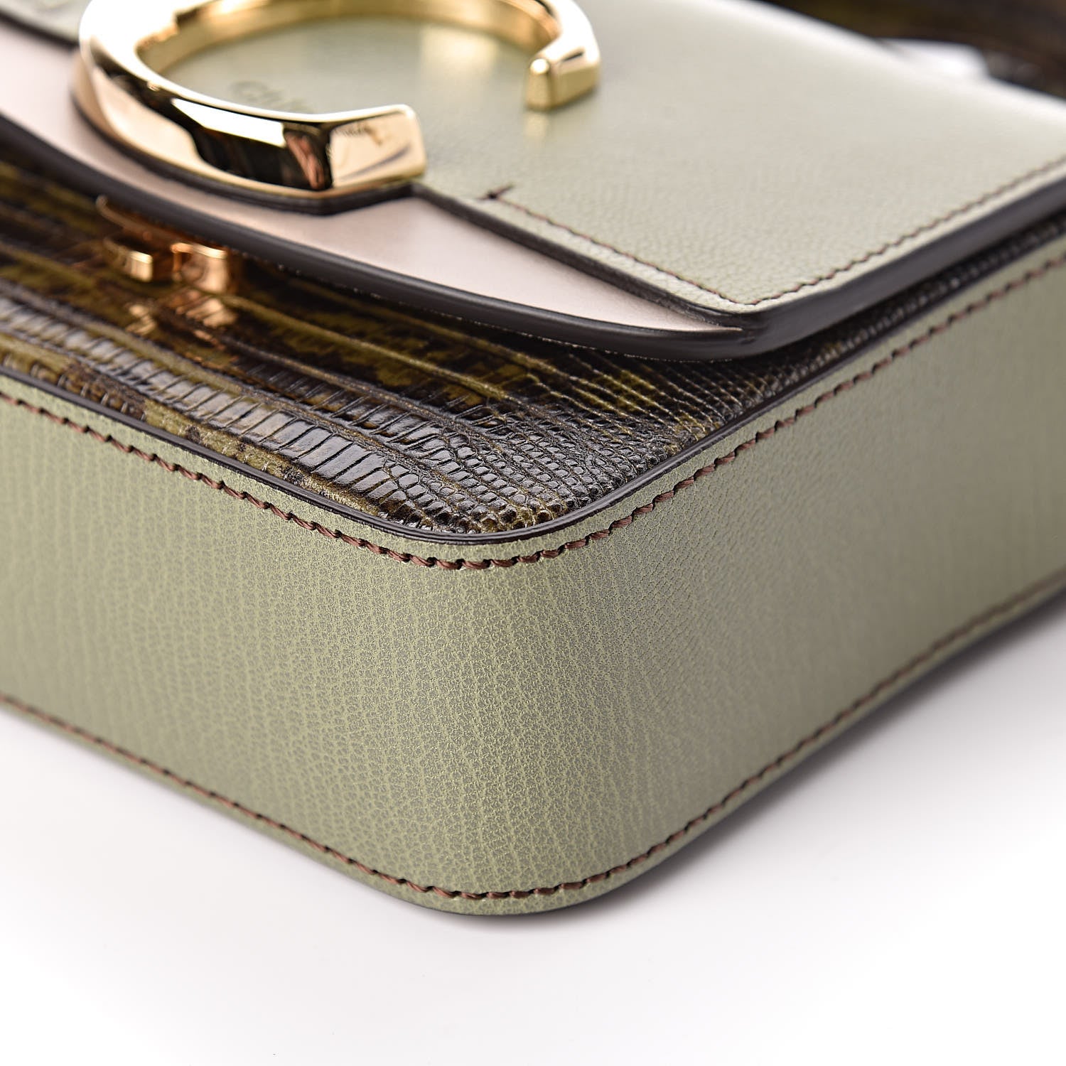 Chloe Goatskin Calfskin Lizard Embossed Mini C Double Carry Antique Green 6 of 9