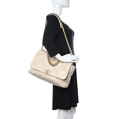 Chanel Lambskin Quilted Maxi Chanel 19 Flap Light Beige 2 of 12