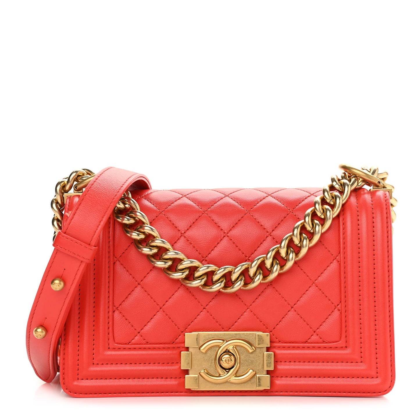 Lambskin Quilted Small Boy Flap Red