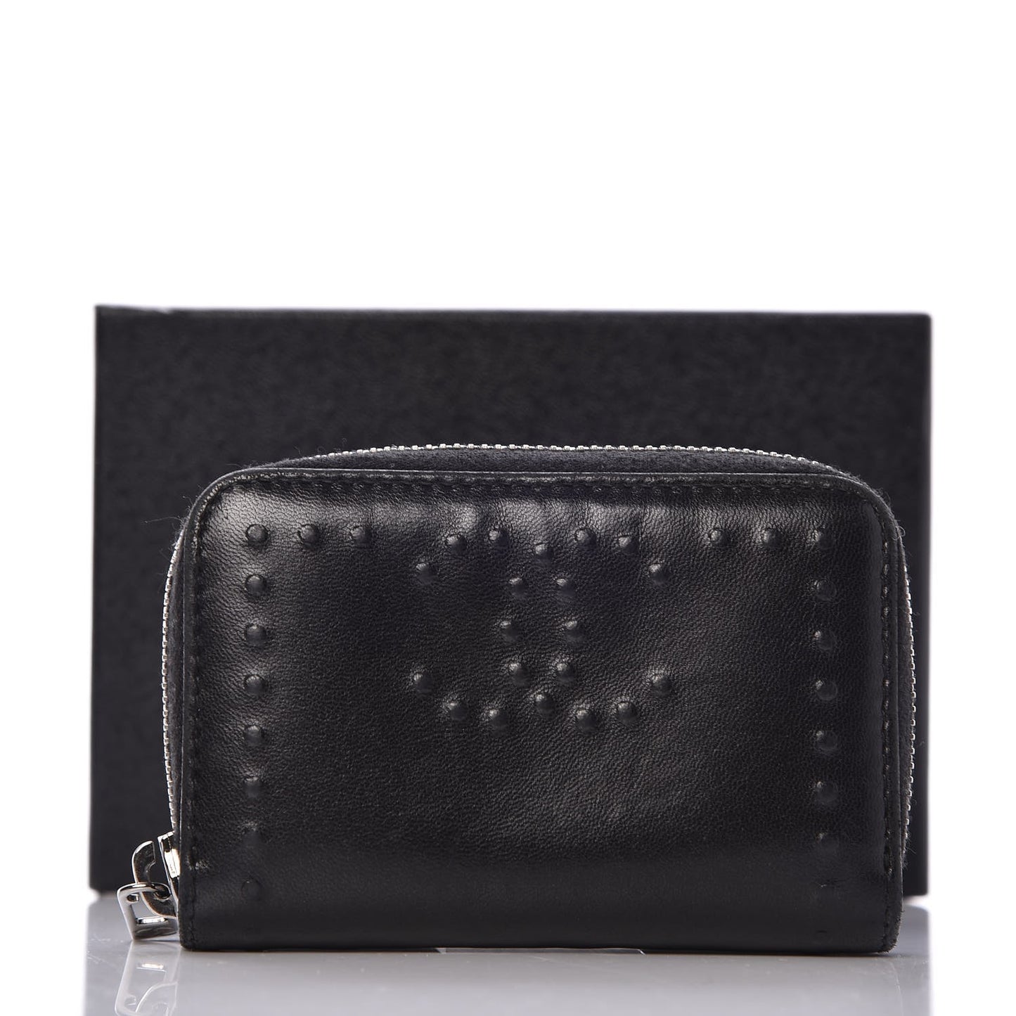 Lambskin Embossed CC Zip Around Coin Purse Wallet Black