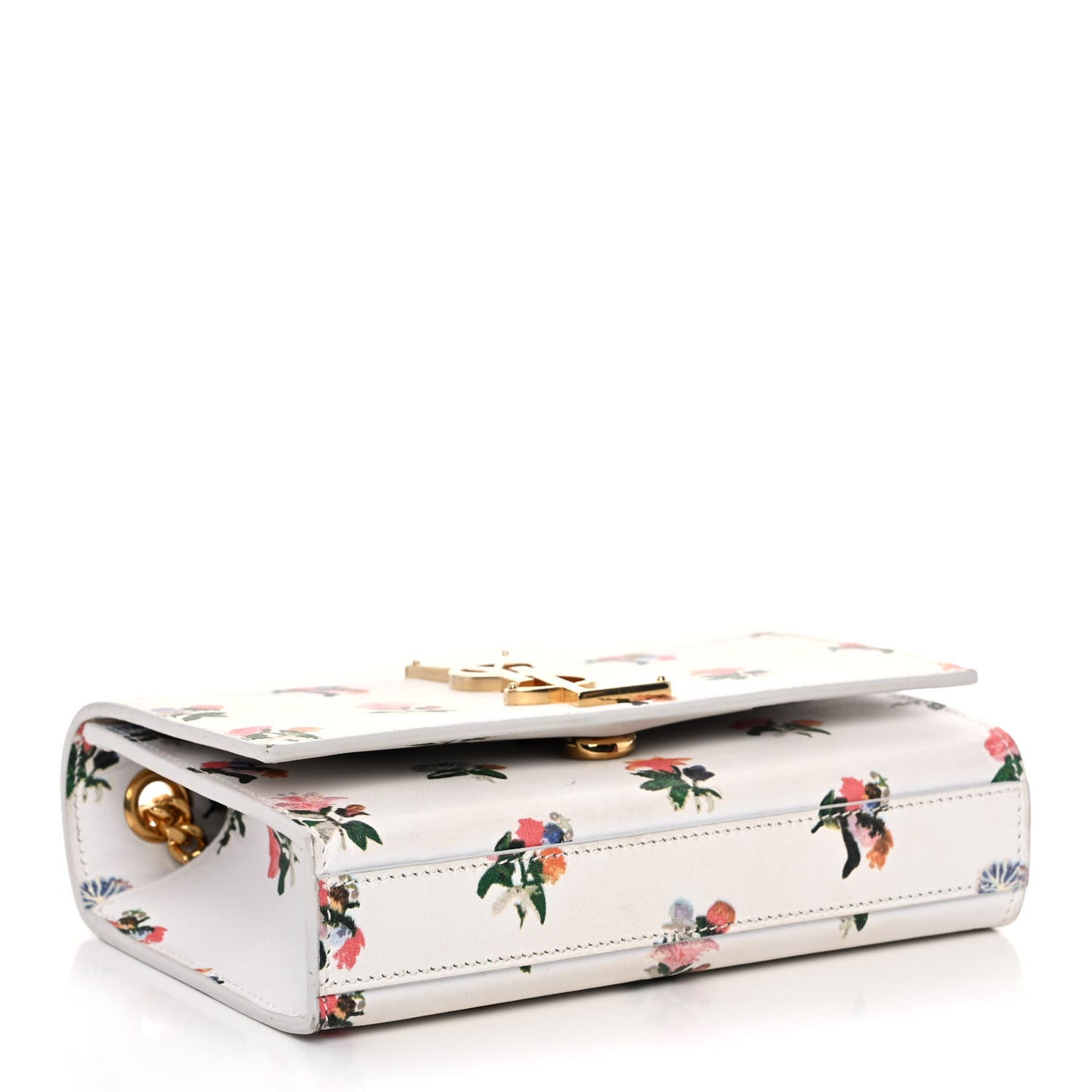 Calfskin Prairie Flower Printed Small Classic Monogram Kate Satchel White