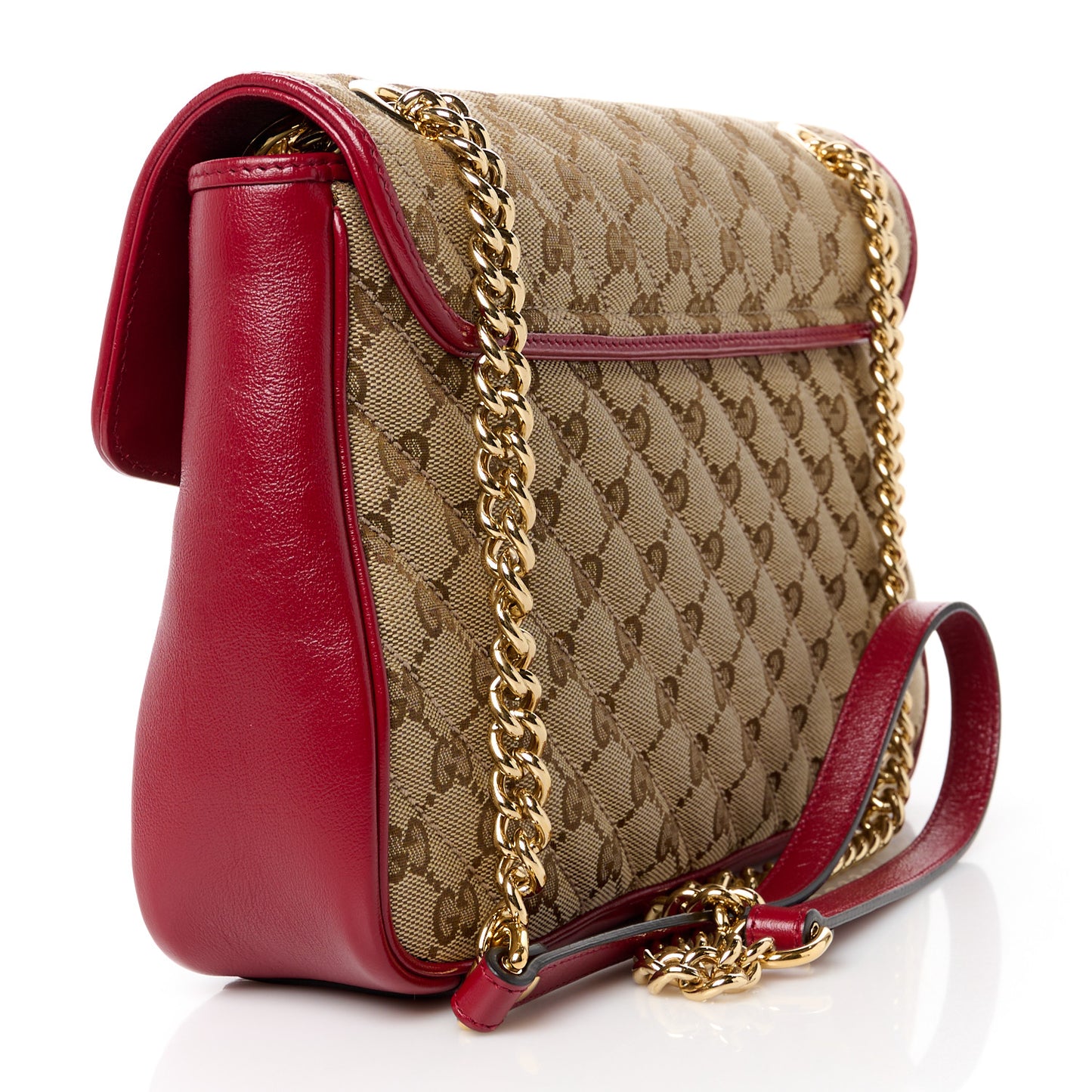 Monogram Azalea Calfskin Matelasse Diagonal Medium GG Marmont Shoulder Bag Beige Ebony New Cherry Red