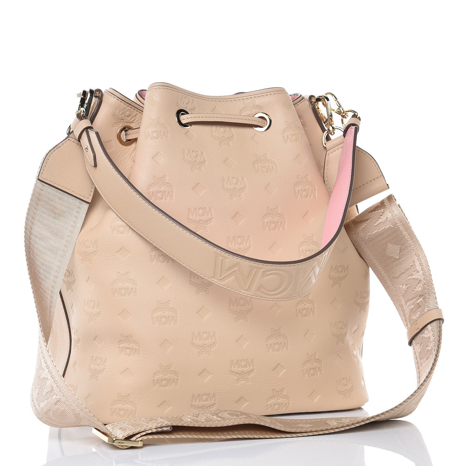 MCM Calfskin Ottomar Monogram Essential Bucket New Beige 4 of 13