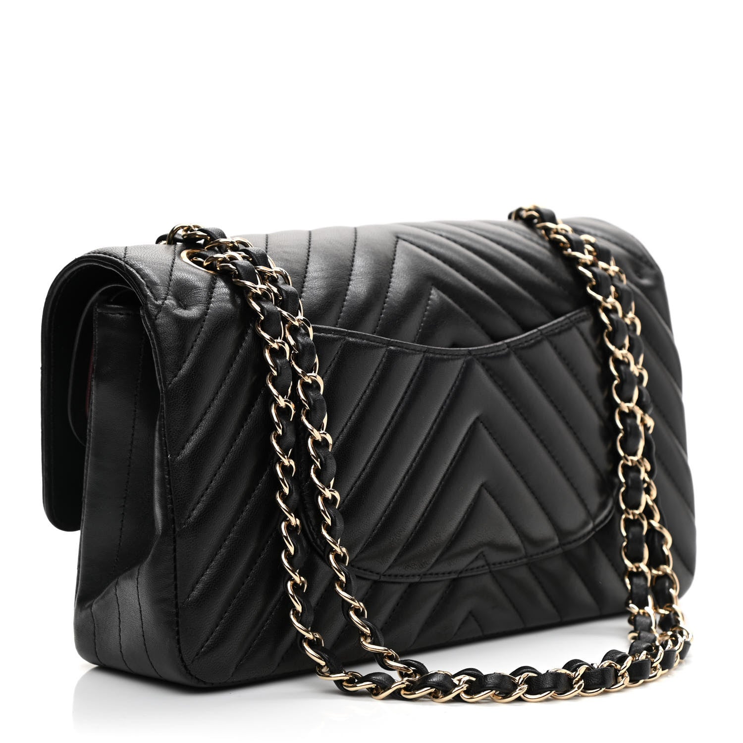 Chanel Calfskin Chevron Quilted Medium Double Flap Black 3 of 9