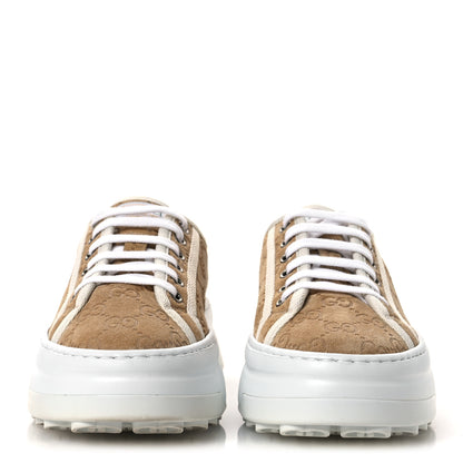 Gucci Suede Shearling Web GG Monogram Embossed Womens 1977 Tennis High Top Sneakers 36 Butterscotch Mystic White 3 of 11