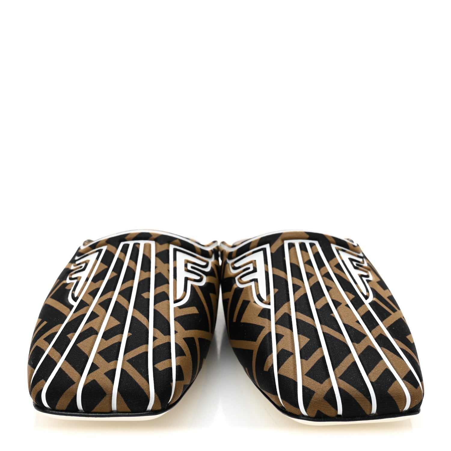 Fendi Lycra Film FF FFreedom Flat Mules 38.5 Tobacco Moro White 2 of 8