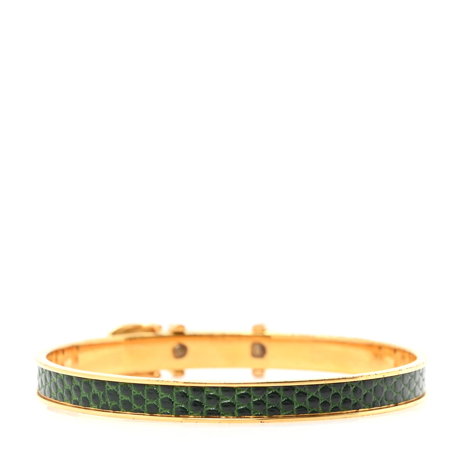 Hermes Lizard Narrow Belt Buckle Bangle Bracelet Vert Moyen 3 of 5