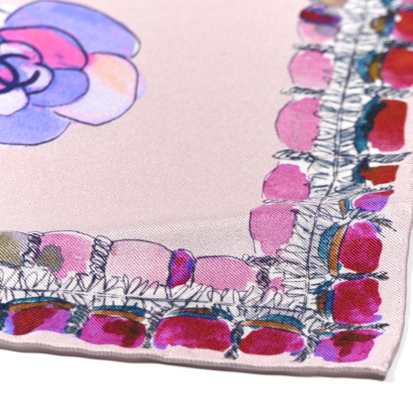 Silk CC Camellia Square Scarf Pink Multicolor