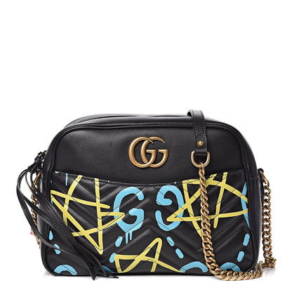 Gucci Calfskin Matelasse GucciGhost Medium GG Marmont Chain Shoulder Bag Black New Acquamarine 1 of 11