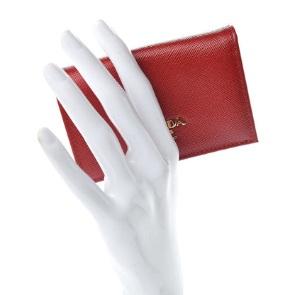 Prada Saffiano Metal Bi-Fold Card Holder Wallet Fuoco 2 of 9
