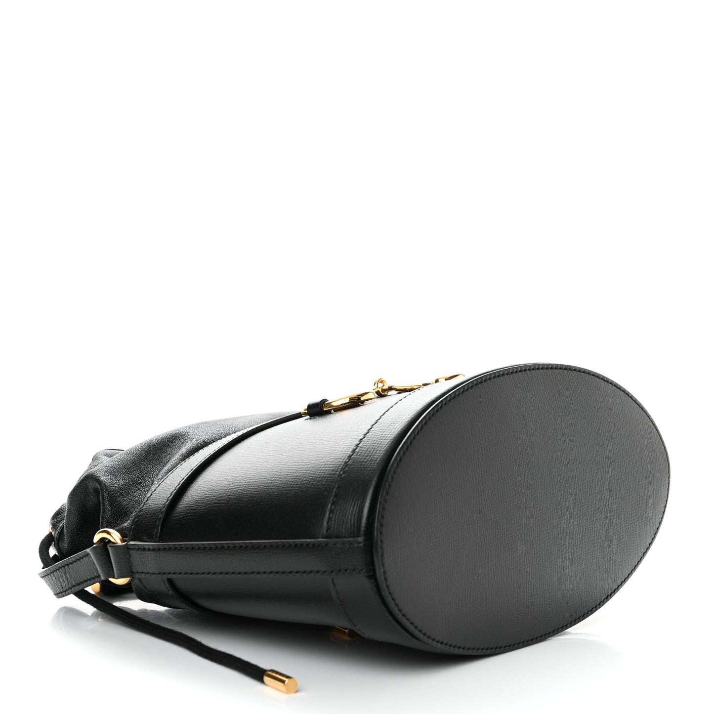 Azalea Sakai Calfskin Horsebit 1955 Drawstring Bucket Bag Black
