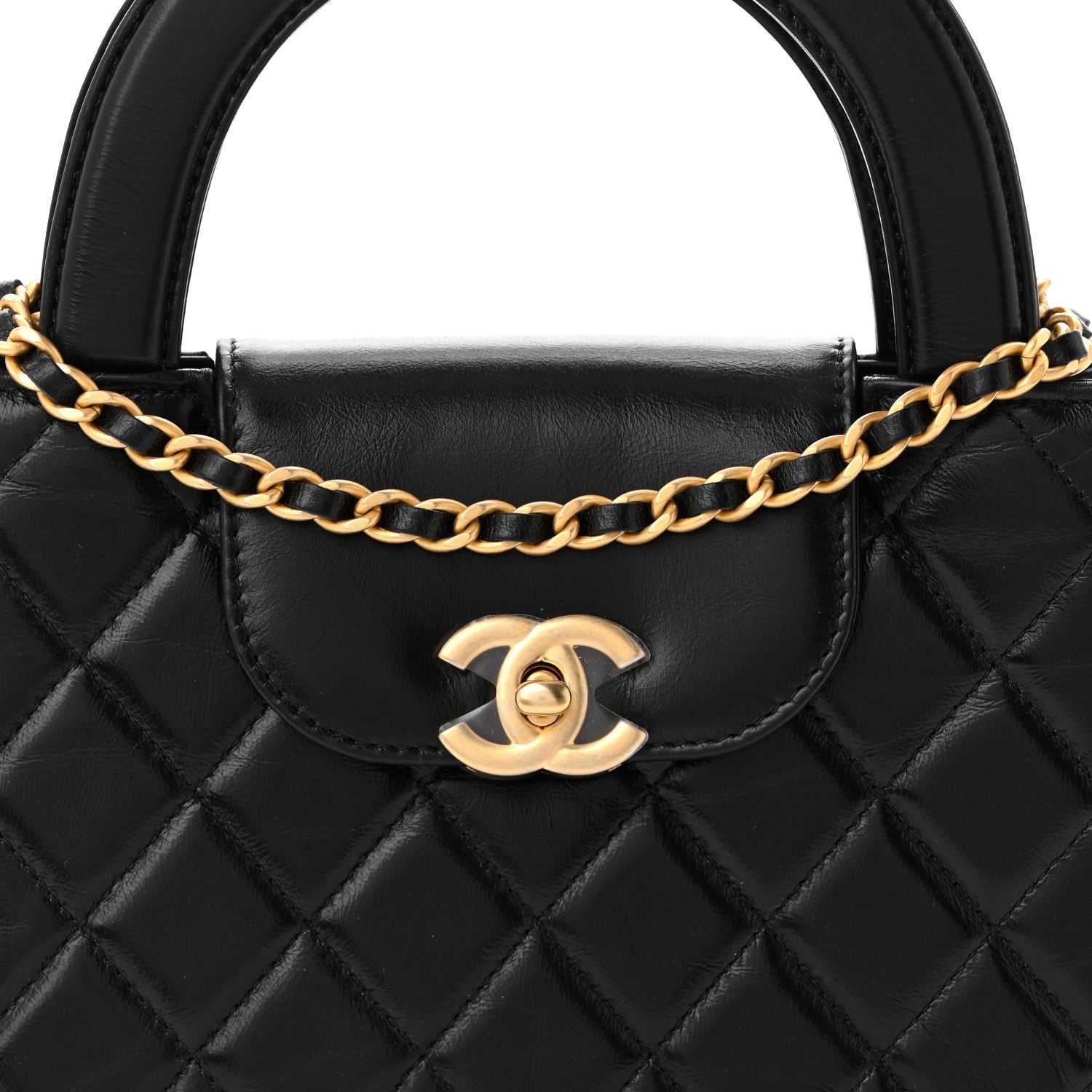 Chanel Shiny Aged Calfskin Quilted Nano Kelly Shopper Black Black 8 of 11